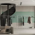 Freedom Themed Clothing Store Interior With Hanging Dresses And Display Racks