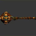 Decorative 3D Weapon With Orange Green Spherical Head And Ornate Staff Intricate Patterns