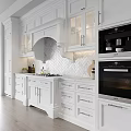 Modern White Kitchen With Built in Appliances Oven Coffee Maker And Countertop 3d model