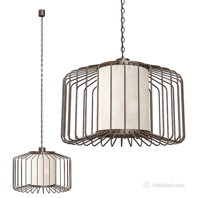 Two Modern Chandeliers With Metal Cage Frame And Fabric Shade Design For Interior 3d model 