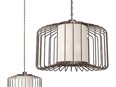 Two Modern Chandeliers With Metal Cage Frame And Fabric Shade Design For Interior 3d model