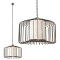 Two Modern Chandeliers With Metal Cage Frame And Fabric Shade Design For Interior