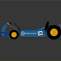 Blue Go Kart With Number 18 ECO Racing Black Seat And Orange Wheels
