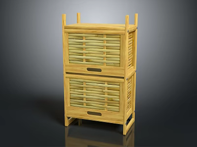 Functional Natural Bamboo Entryway Cabinet Sideboard Featuring Two Tier Storage Design 3d model