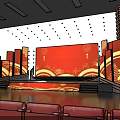 Traditional Chinese Stage Design With Red Backdrop Lanterns And Golden Patterns 3d model