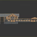 Traditional Wooden Architecture with Multiple Sloped Roofs Courtyard Lawn Pond And Circular Pattern Statue