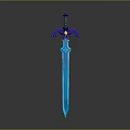 Fantasy Sword With Blue Transparent Blade Purple Yellow Wing Shaped Hilt 3D Rendered Design