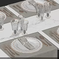 Elegant Tableware Set With Plates Glasses Cutlery And Napkins On Marble Dining Table