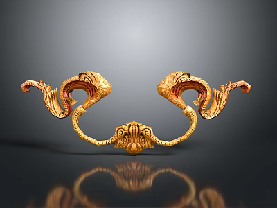 Ornamental Golden Sculpture Carving Featuring Symmetrical Curved Patterns Intricate Design and Shiny Surface 3d model
