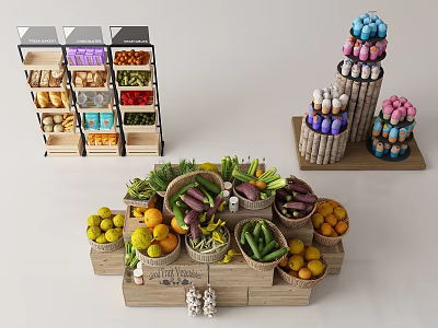 Multi Tiered Display Shelves Organizing Fresh Fruits Vegetables With Layered Design 3d model