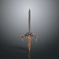 Medieval Decorative Sword With Ornate Hilt And Metal Blade Design