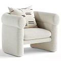 Light Toned Upholstered Accent Chair With Rounded Armrests And Black Striped Pillow