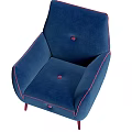 Stylish Blue Single Sofa With Red Stitching Button Details And Red Legs 3d model