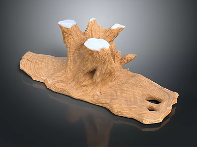 Natural Stump Shaped Wooden Decorative Base With White Stone Tabletop Design 3d model