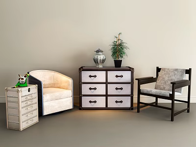 American-style side cabinet single chair side table combination 3d model