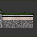 Textured Stone Wall With Lush Green Plants And Small Gazebo On Top