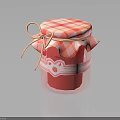 Strawberry Jam in Glass Jar with Red and White Checkered Lid Tied with String