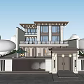 Modern Chinese Detached Villa Exterior Design With Two Story Balcony Front Door And Trees