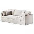 Light Beige Upholstered Two Seater Sofa With Throw Pillows And Knit Blanket 3d model