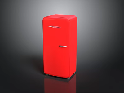 Red Vintage Style Refrigerator With Classic Design And Retro Appearance 3d model