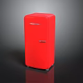 Red Vintage Style Refrigerator With Classic Design And Retro Appearance