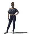Woman in Off Shoulder Floral Crop Top Skinny Jeans and White Sneakers Posing