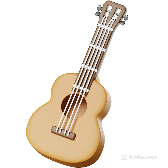 Classic Wooden Acoustic Ukulele With Brown Body And White Strings Design 3d model 