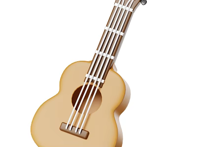 Classic Wooden Acoustic Ukulele With Brown Body And White Strings Design 3d model