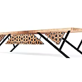 Modern Wooden Desk With Black Metal Frame And Geometric Openwork Support