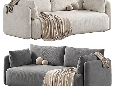 Cozy Light And Dark Gray Two Seater Sofa With Blanket And Pillows 3d model