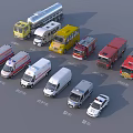 Various Emergency and Commercial Vehicles Including Ambulance Fire Truck and Police Car