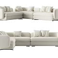 Modern Cream Colored Sectional Sofa With Plush Cushions And Rounded Arms 3d model