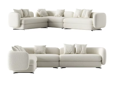 Modern Cream Colored Sectional Sofa With Plush Cushions And Rounded Arms 3d model