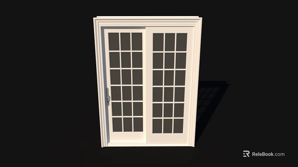 White Double Panel Sliding Door With Glass Panels And Frame 3d model