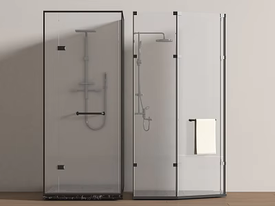 Modern Shower Enclosure With Clear Glass Black Frame Marble Base And Towel Rack 3d model