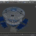 Futuristic Space Station Structure With Disc Shaped Design And Blue Illuminated Panels 3d model