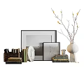 Elegant Decorative Ornament Set with Picture Frames Stacked Books and Ceramic Vase for Home