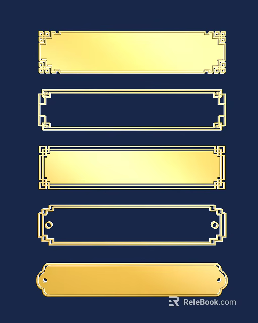 Golden Decorative Lines Ornamental Rectangular Frame Design With Different Styles On Blue Background 3d model 