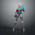 Futuristic Game Movie Character With Silver White Hair And Blue Red Gray Mechanical Outfit