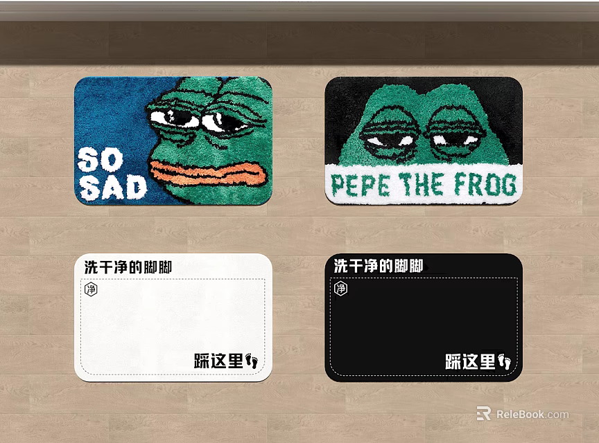 Decorative Square Carpet with Pepe the Frog SO SAD Design and Easy Clean 3d model 