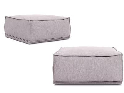Two Gray Fabric Square Ottoman With Stitched Detail For Living Room Use 3d model