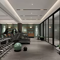 Modern Fitness Gym Interior With Treadmills Dumbbells Exercise Ball And Workout Equipment