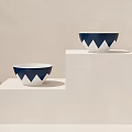 Navy Blue And White Tableware Set With Triangular Pattern Bowls Displayed On White Pedestals 3d model