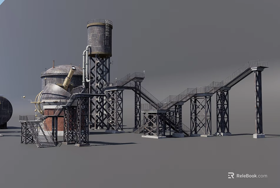 Industrial Equipment Structure Featuring Water Tower Pipes Conveyor Belt And Metal Frames 3d model 