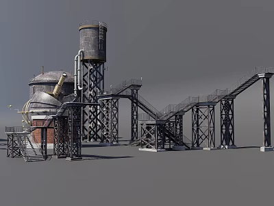 Industrial Equipment Structure Featuring Water Tower Pipes Conveyor Belt And Metal Frames 3d model