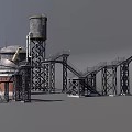 Industrial Equipment Structure Featuring Water Tower Pipes Conveyor Belt And Metal Frames