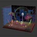 Cartoon Fantasy Scene With Starry Sky Moon Arch Large Flowers And Cute Glowing Characters