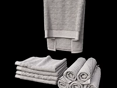 Soft Absorbent Cotton Waffle Texture Towels Stacked Rolled and Hanging for Home Use 3d model