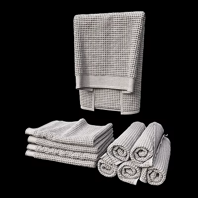 Soft Absorbent Cotton Waffle Texture Towels Stacked Rolled and Hanging for Home Use 3d model