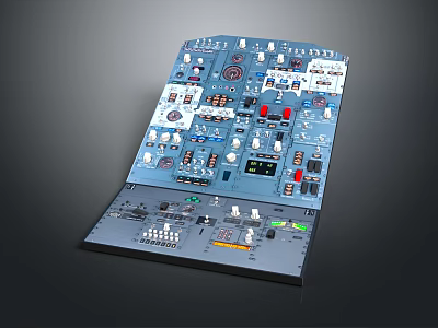 Detailed Industrial Control Panel With Various Buttons Knobs Gauges And Indicator Lights 3d model